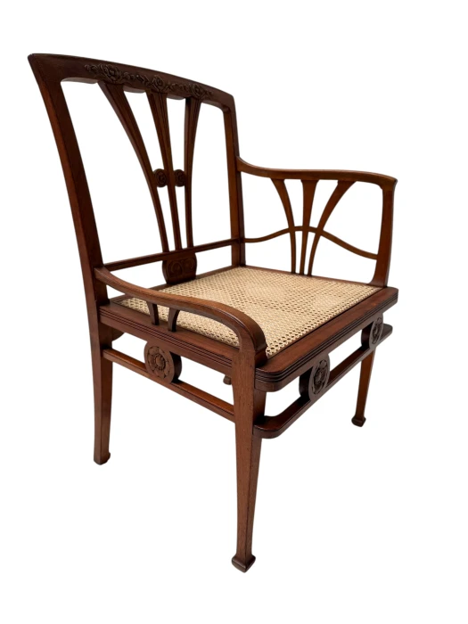 Art Nouveau Armchair with Wicker Seat by H.P. Mutters & Zoon, 1900s